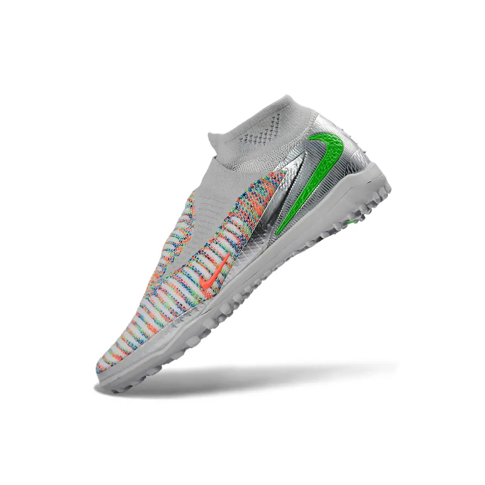 Chuteira Society Nike Phantom GX 6 DF Elite TF Prata, Verde e Laranja