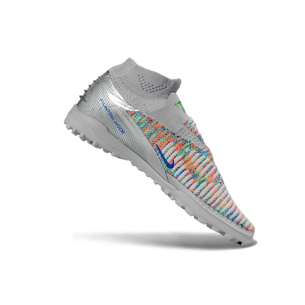 Chuteira Society Nike Phantom GX 6 DF Elite TF Prata, Verde e Laranja