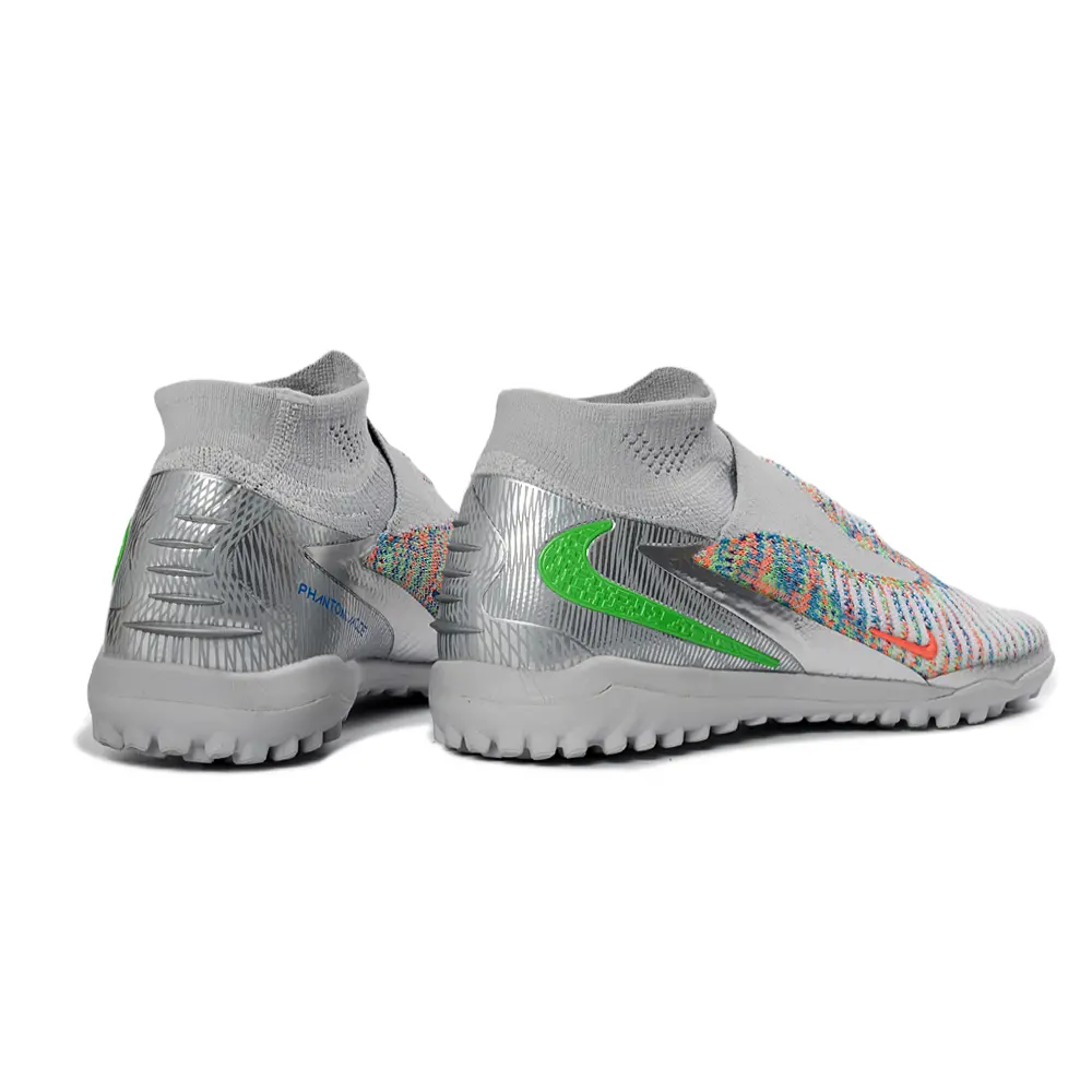 Chuteira Society Nike Phantom GX 6 DF Elite TF Prata, Verde e Laranja