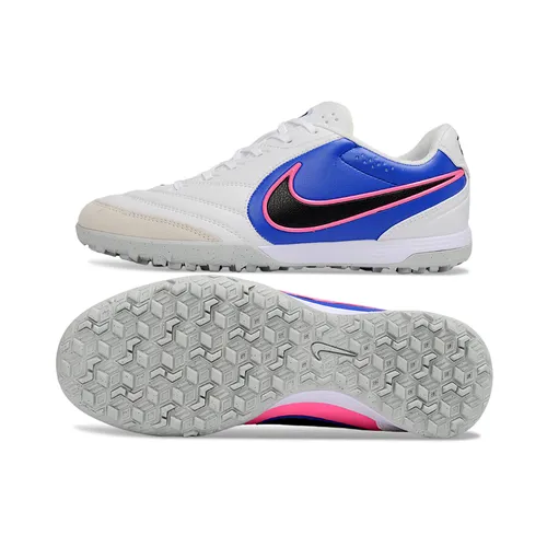 Chuteira Society Nike Tiempo Ligera Pro TF Branco, Azul e Rosa - Attack Pack