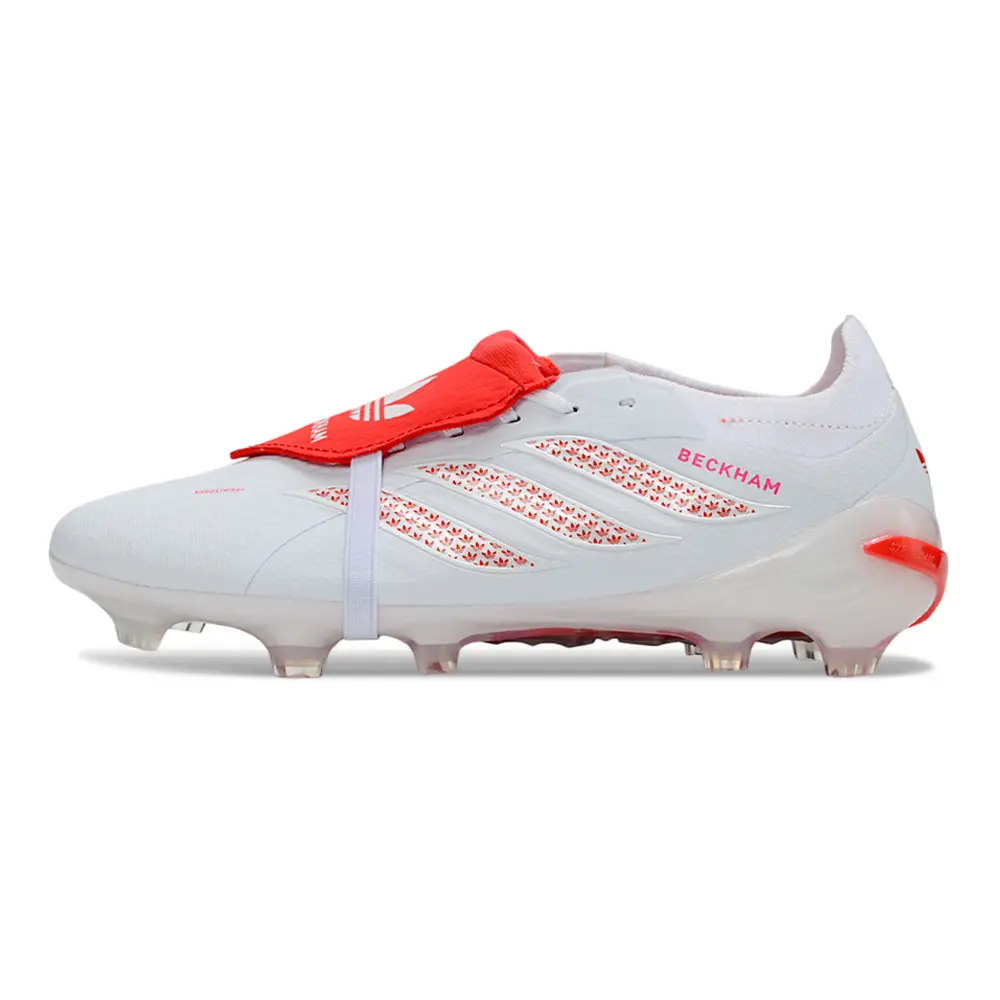 Chuteira Campo Adidas Predator Tongue 26 Elite FG Branco e Vermelho
