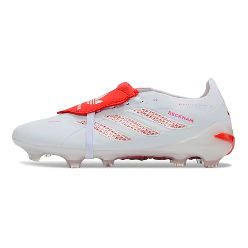 Chuteira Campo Adidas Predator Tongue 26 Elite FG Branco e Vermelho - Beckham