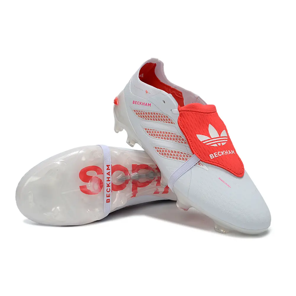 Chuteira Campo Adidas Predator Tongue 26 Elite FG Branco e Vermelho