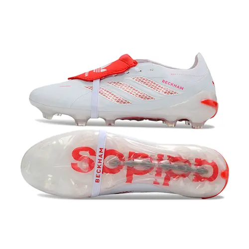 Chuteira Campo Adidas Predator Tongue 26 Elite FG Branco e Vermelho - Beckham