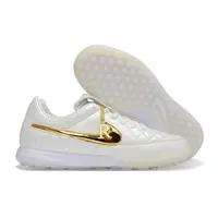 Chuteira Society Nike Tiempo TF Ronaldinho Branca e Dourada - imagem 3