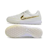 Chuteira Society Nike Tiempo TF Ronaldinho Branca e Dourada - imagem 2