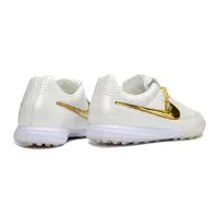 Chuteira Society Nike Tiempo TF Ronaldinho Branca e Dourada - imagem 4