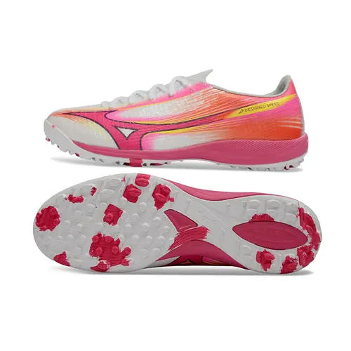 Chuteira Society Mizuno Alpha TF Branco e Rosa - Blazing Flair