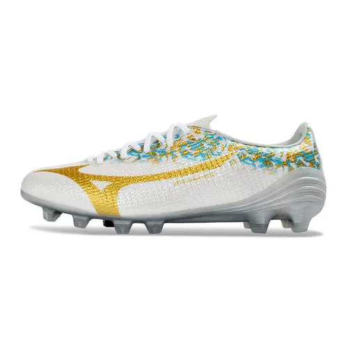 Chuteira Campo Mizuno Alpha III FG Branco, Azul e Dourado - João Félix