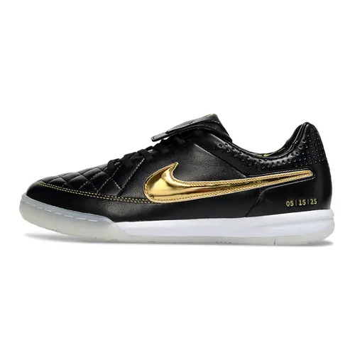 Chuteira Futsal Nike Tiempo IC Ronaldinho Preto, Dourado e Branco