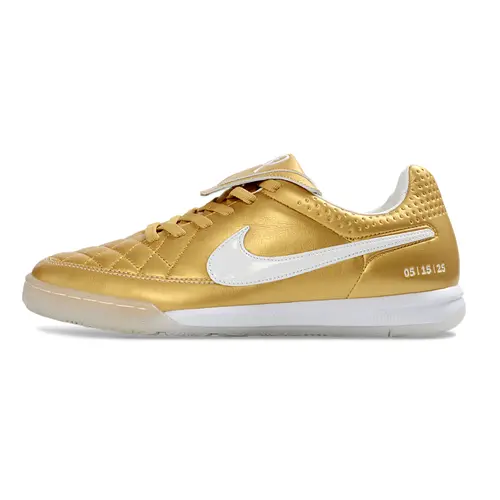 Chuteira Futsal Nike Tiempo IC Ronaldinho Dourado e Branco