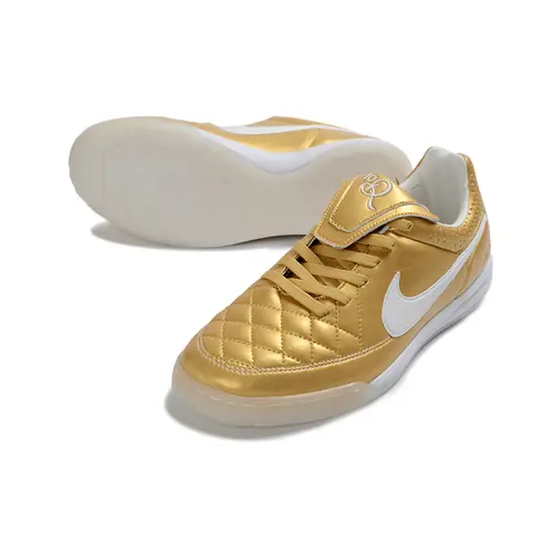 Chuteira Futsal Nike Tiempo IC Ronaldinho Dourado e Branco