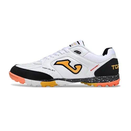 Chuteira Society Joma Top Flex TF Branco, Preto e Laranja