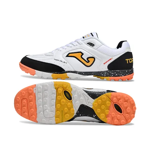 Chuteira Society Joma Top Flex TF Branco, Preto e Laranja