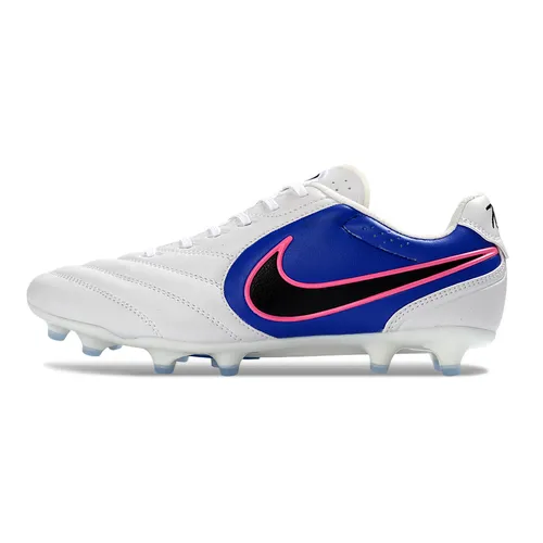 Chuteira Campo Nike Tiempo Ligera Pro FG Branco, Azul e Rosa