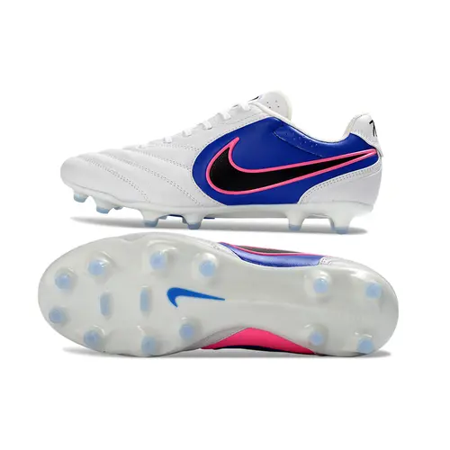 Chuteira Campo Nike Tiempo Ligera Pro FG Branco, Azul e Rosa