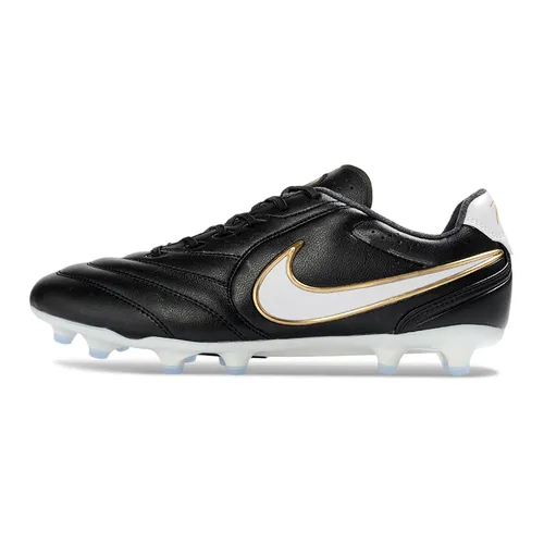 Chuteira Campo Nike Tiempo Ligera Pro FG Preto, Branco e Dourado