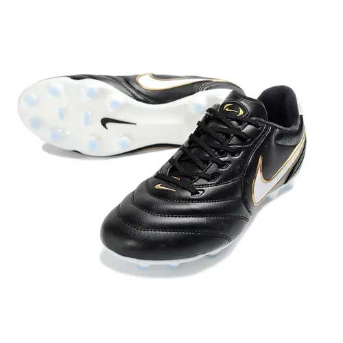 Chuteira Campo Nike Tiempo Ligera Pro FG Preto, Branco e Dourado