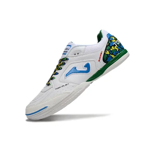 Chuteira Futsal Joma Top Flex Rebound IC Branco, Azul e Verde