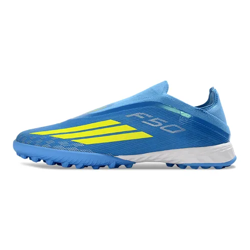 Chuteira Society Adidas F50+ TF Azul e Verde - Ice Cold Precision