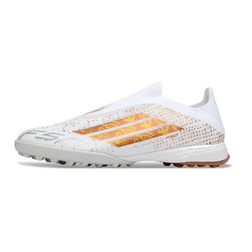 Chuteira Society Adidas F50+ TF Branco e Dourado