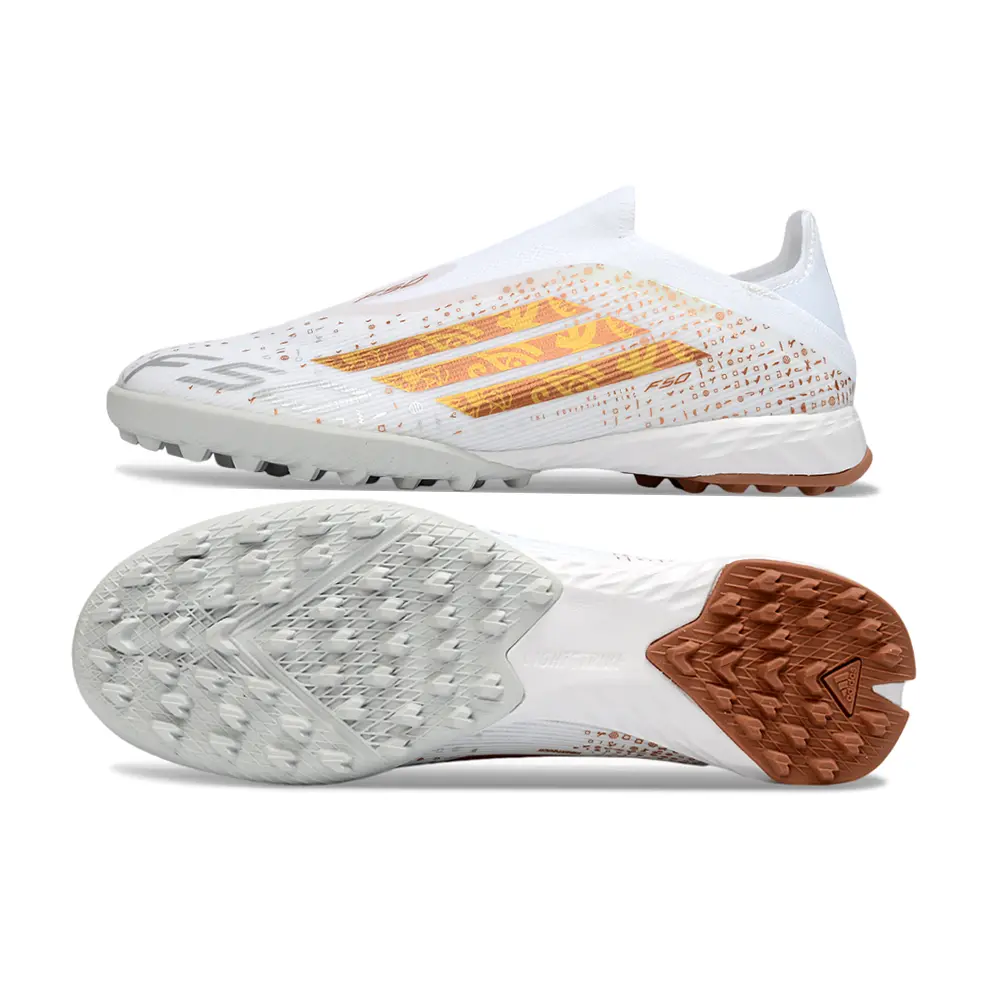 Chuteira Society Adidas F50+ TF | Branco e Dourado