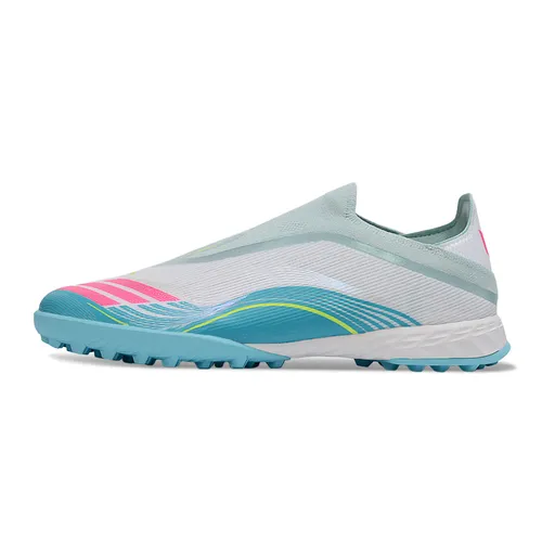 Chuteira Society Adidas F50+ TF Branco, Azul e Rosa