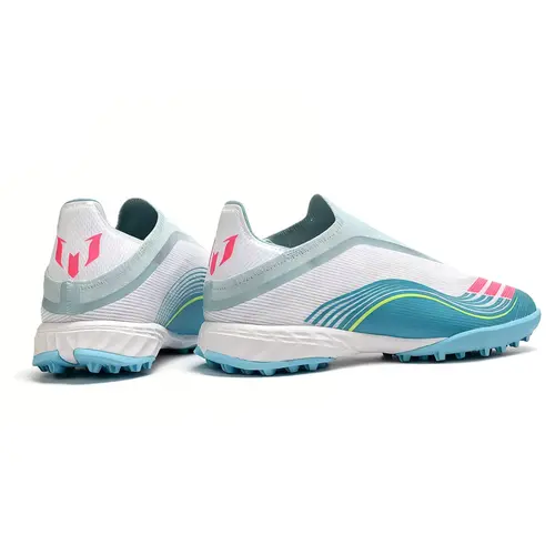 Chuteira Society Adidas F50+ TF Branco, Azul e Rosa