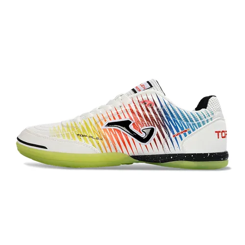Chuteira Futsal Joma Top Flex Rebound IC Branco, Amarelo, Azul e Vermelho