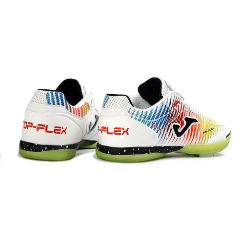 Chuteira Futsal Joma Top Flex Rebound IC Branco, Amarelo, Azul e Vermelho