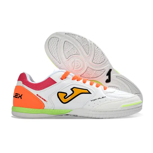 Chuteira Futsal Joma Top Flex Rebound IC Branco e Laranja