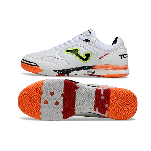 Chuteira Futsal Joma Top Flex Rebound IC Branco, Verde, Preto e Laranja