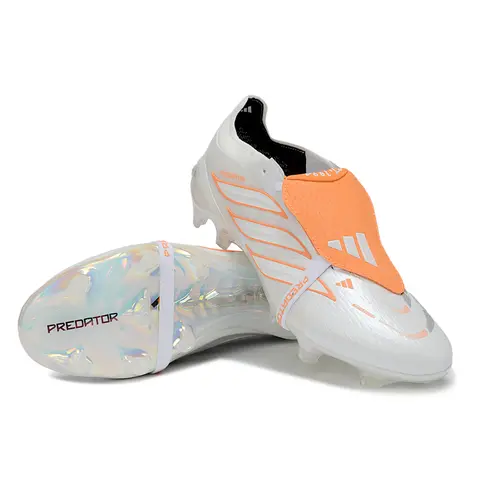 Chuteira Campo Adidas Predator Tongue 26 Elite FG Branco e Laranja