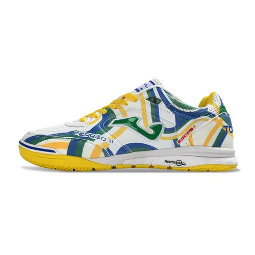 Chuteira Futsal Joma Regate Rebound IC Branco, Verde, Amarelo e Azul