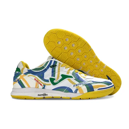 Chuteira Futsal Joma Regate Rebound IC Branco, Verde, Amarelo e Azul