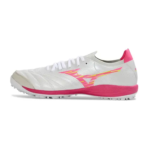 Chuteira Society Mizuno Morelia Neo Sala TF Branco e Rosa