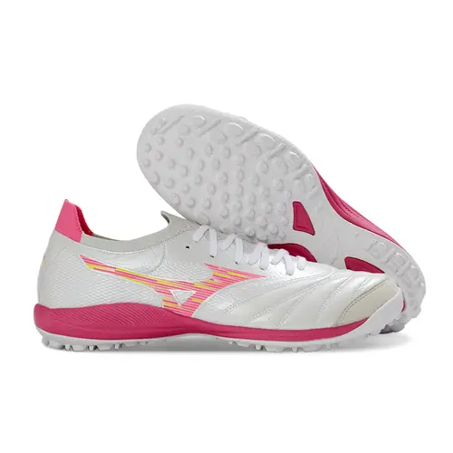 Chuteira Society Mizuno Morelia Neo Sala TF Branco e Rosa