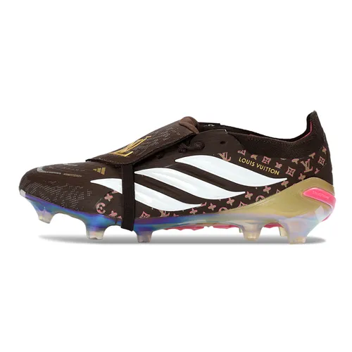 Chuteira Campo Adidas Predator Tongue 26 Elite FG Marrom, Branco e Rosa