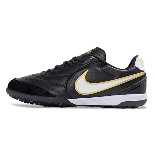 Chuteira Society Nike Tiempo Ligera Pro TF Preto, Dourado e Branco