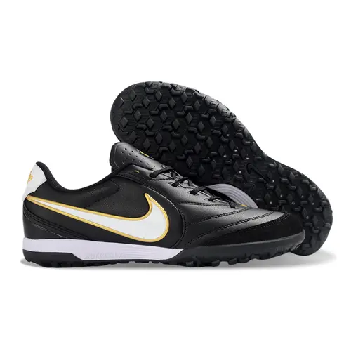 Chuteira Society Nike Tiempo Ligera Pro TF Preto, Dourado e Branco
