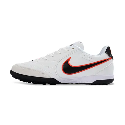 Chuteira Society Nike Tiempo Ligera Pro TF Branco, Preto e Laranja 