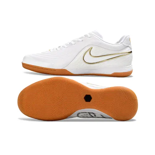 Chuteira Futsal Nike Tiempo React Gato IC Branco e Dourado