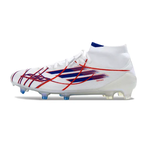 Chuteira Campo Adidas F50 Cano Médio FG Branco, Azul e Vermelho - Icon Takeover