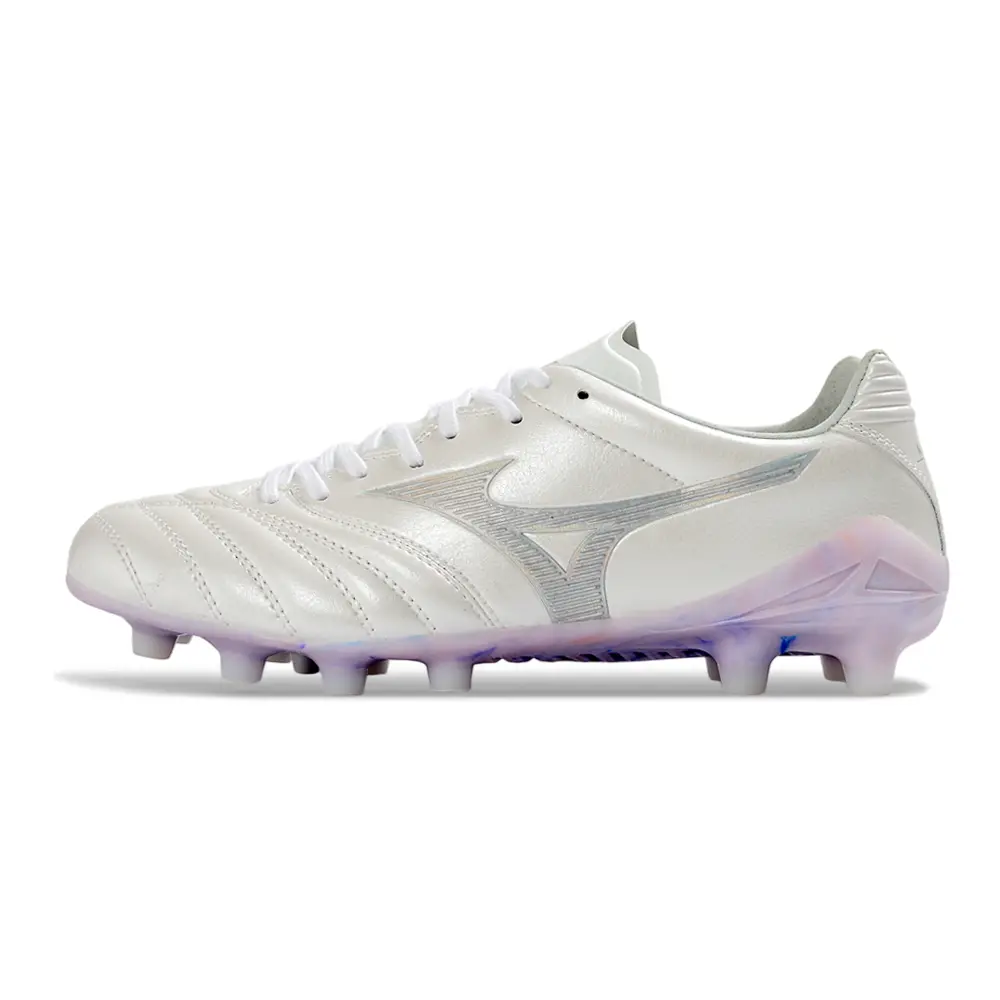 Chuteira Mizuno Morelia Neo IV Beta FG Branco Lilás | Leveza
