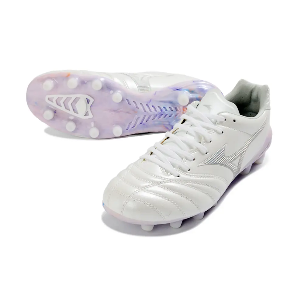 Chuteira Mizuno Morelia Neo IV Beta FG Branco Lilás | Leveza