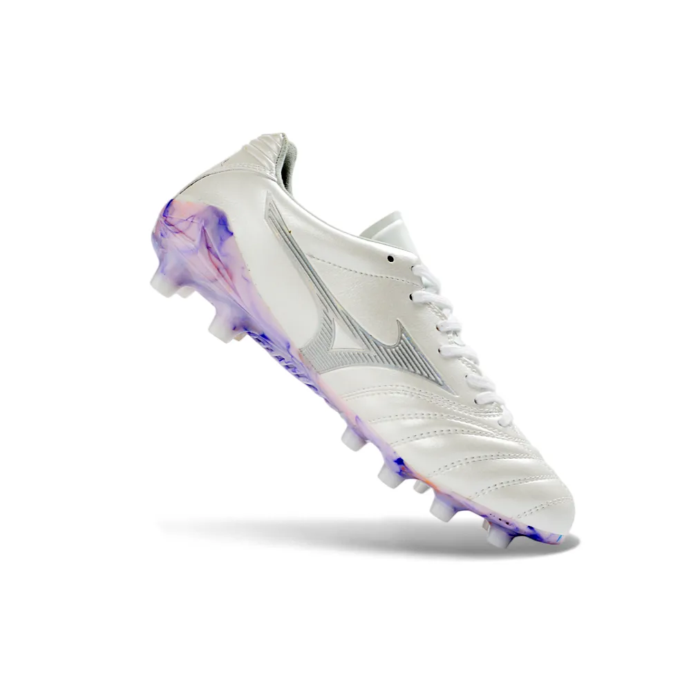 Chuteira Mizuno Morelia Neo IV Beta FG Branco Lilás | Leveza