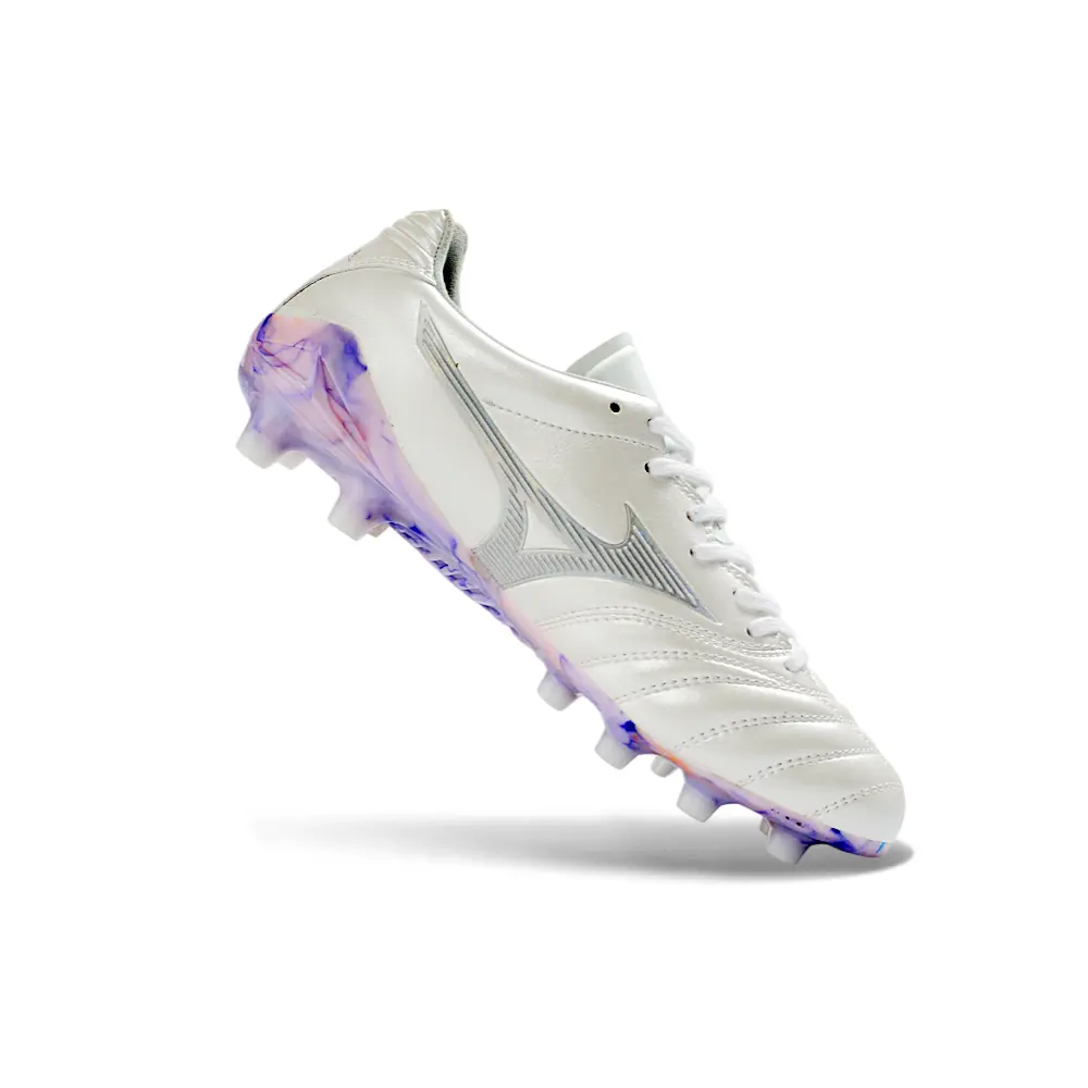 Chuteira Mizuno Morelia Neo IV Beta FG Branco Lilás | Leveza
