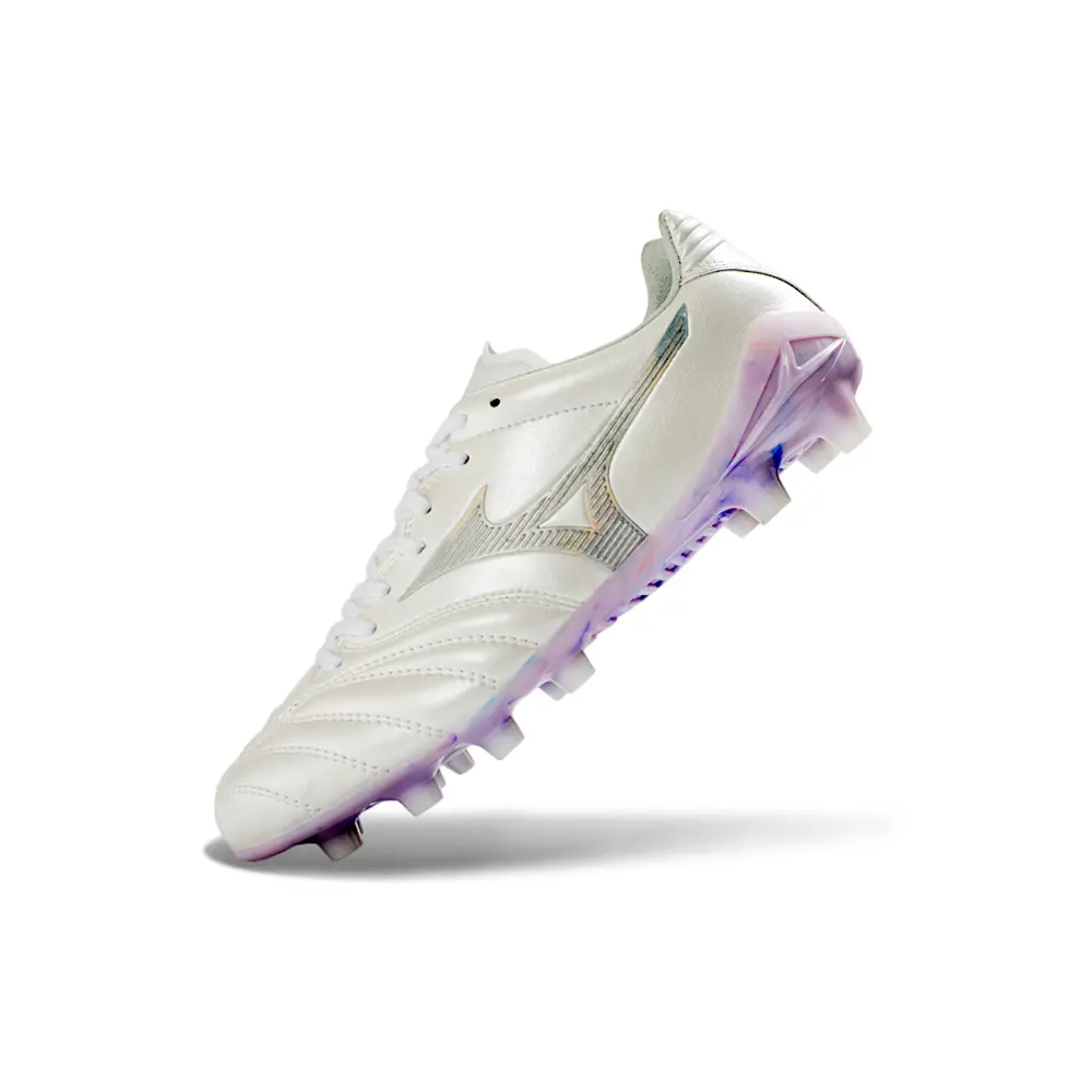 Chuteira Mizuno Morelia Neo IV Beta FG Branco Lilás | Leveza