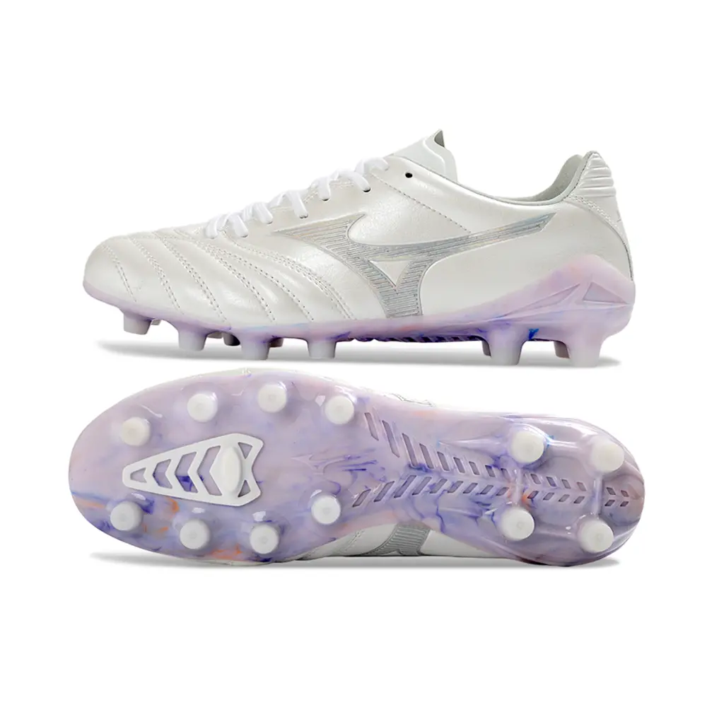Chuteira Mizuno Morelia Neo IV Beta FG Branco Lilás | Leveza