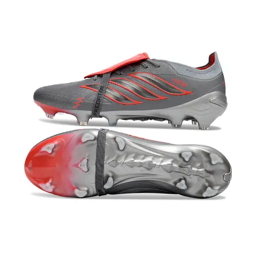 Chuteira Campo Adidas Predator Tongue 26 Elite FG Prata e Vermelho